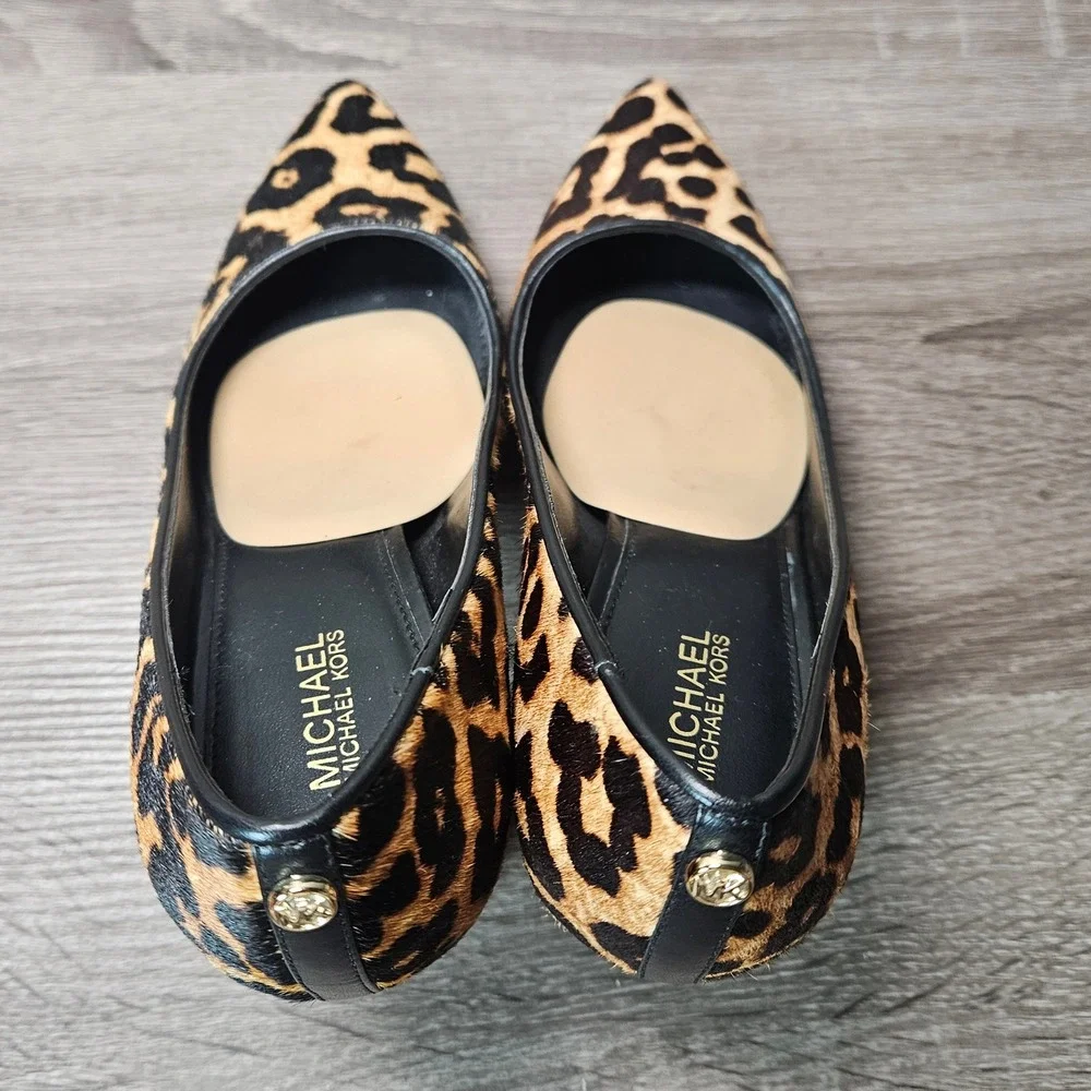 Michael Kors Leopard Hair Calf Pointed Toe Block Heel Pumps PV19E Womens 6M